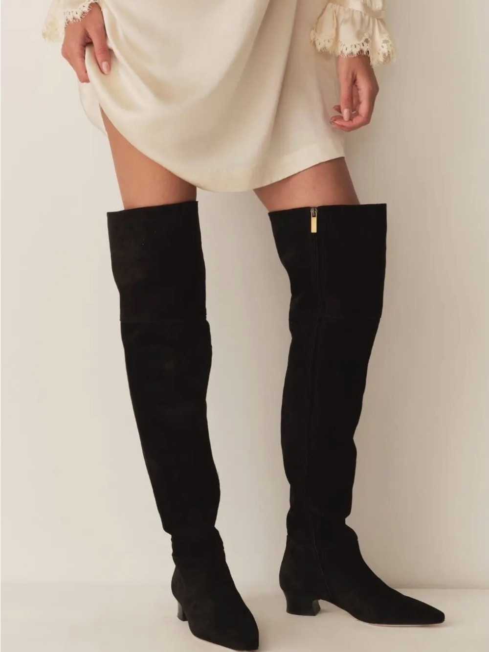 NIB Doen Cambria Black Suede Thigh High Boots Size 37 Made In Italy New In Box